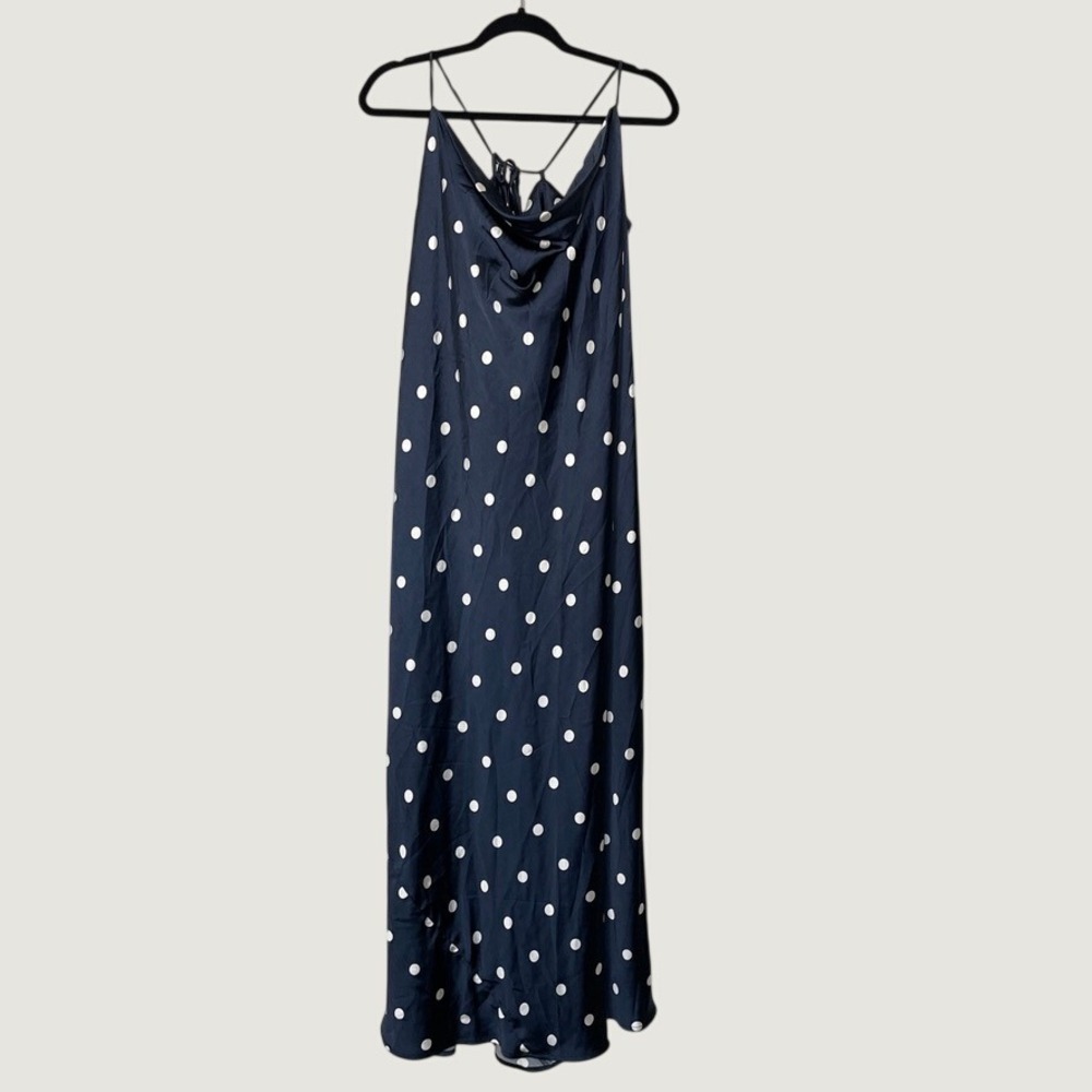 Old Navy Dress Womens 3X Navy Blue Polka Dot Satin Cowl Neck Maxi